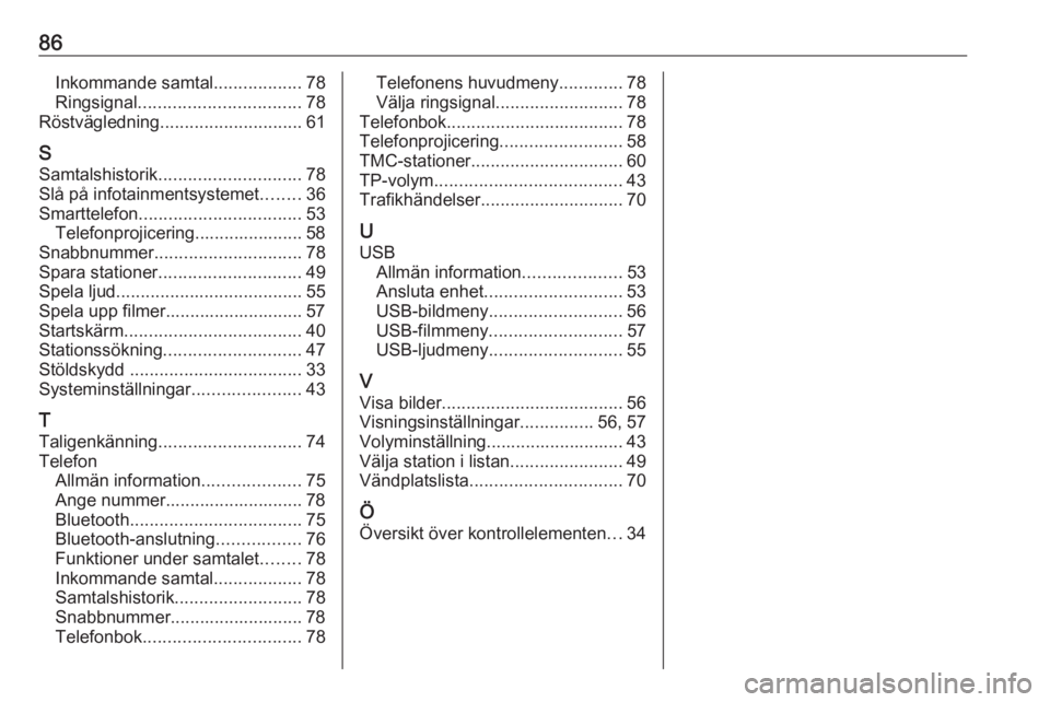 OPEL INSIGNIA BREAK 2020 Handbok för infotainmentsystem 86Inkommande samtal..................78
Ringsignal ................................. 78
Röstvägledning ............................. 61
S Samtalshistorik ............................. 78
Slå på in OPEL INSIGNIA BREAK 2020 Handbok för infotainmentsystem 86Inkommande samtal..................78
Ringsignal ................................. 78
Röstvägledning ............................. 61
S Samtalshistorik ............................. 78
Slå på in