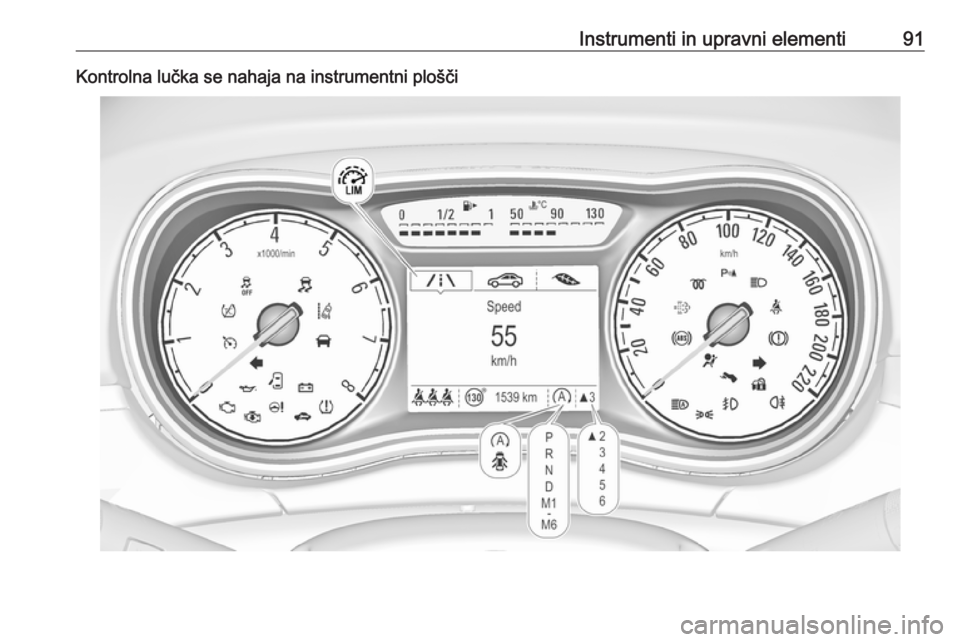 OPEL CORSA 2017  Uporabniški priročnik Instrumenti in upravni elementi91Kontrolna lučka se nahaja na instrumentni plošči 