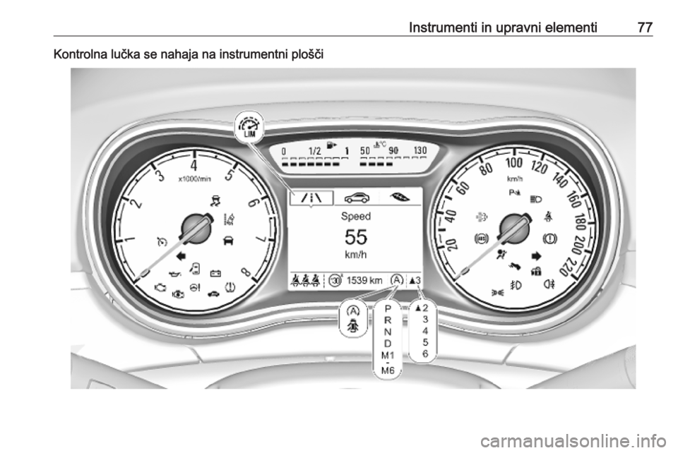OPEL CORSA E 2019  Uporabniški priročnik Instrumenti in upravni elementi77Kontrolna lučka se nahaja na instrumentni plošči 