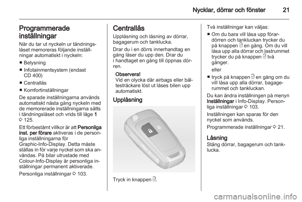 OPEL MERIVA 2012 Instruktionsbok OPEL MERIVA 2012 Instruktionsbok