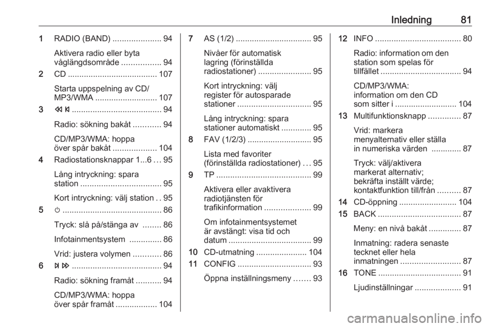 OPEL MERIVA 2016.5 Handbok för infotainmentsystem Inledning811RADIO (BAND) .....................94
Aktivera radio eller byta
våglängdsområde .................94
2 CD....................................... 107
Starta uppspelning av CD/
MP3/WMA .... OPEL MERIVA 2016.5 Handbok för infotainmentsystem Inledning811RADIO (BAND) .....................94
Aktivera radio eller byta
våglängdsområde .................94
2 CD....................................... 107
Starta uppspelning av CD/
MP3/WMA ....