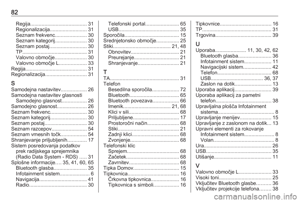 OPEL INSIGNIA BREAK 2018  Navodila za uporabo Infotainment sistema 82Regija........................................ 31
Regionalizacija .......................... 31
Seznam frekvenc ......................30
Seznam kategorij ......................30
Seznam postaj .....