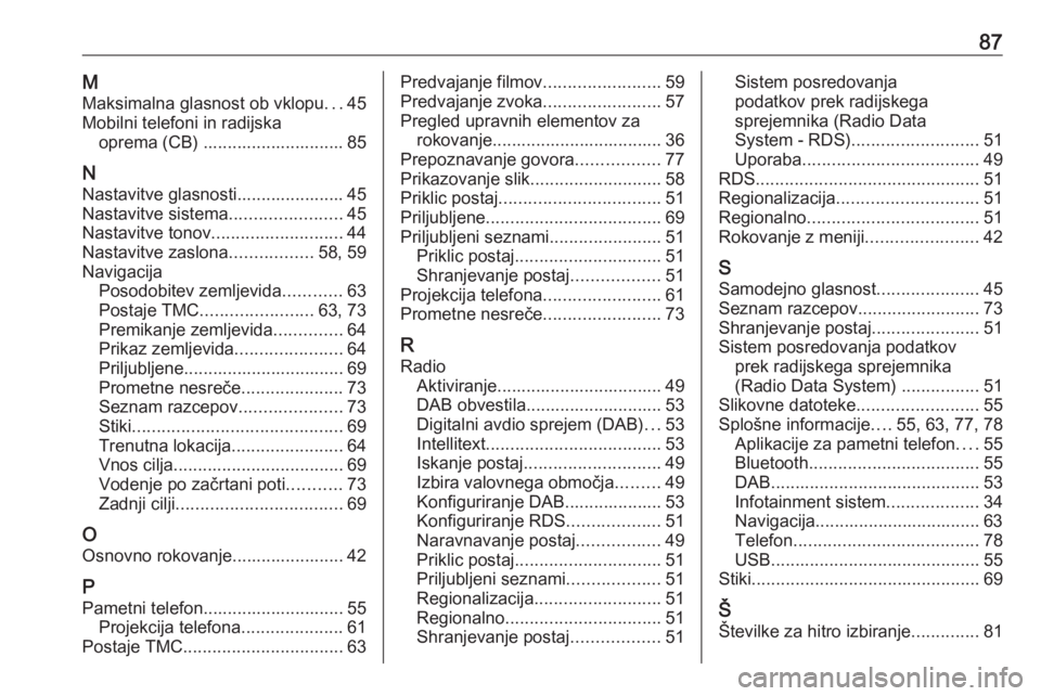 OPEL INSIGNIA BREAK 2020  Navodila za uporabo Infotainment sistema 87MMaksimalna glasnost ob vklopu ...45
Mobilni telefoni in radijska oprema (CB) ............................. 85
N Nastavitve glasnosti...................... 45
Nastavitve sistema ....................