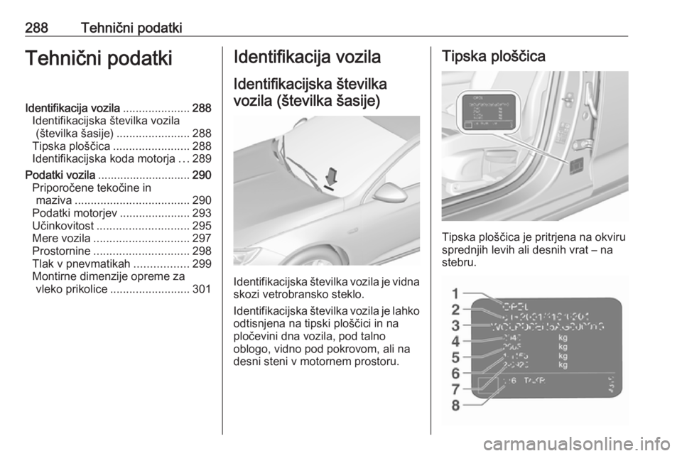 OPEL INSIGNIA BREAK 2020 Uporabniški priročnik 288Tehnični podatkiTehnični podatkiIdentifikacija vozila.....................288
Identifikacijska številka vozila (številka šasije) .......................288
Tipska ploščica .................. OPEL INSIGNIA BREAK 2020 Uporabniški priročnik 288Tehnični podatkiTehnični podatkiIdentifikacija vozila.....................288
Identifikacijska številka vozila (številka šasije) .......................288
Tipska ploščica ..................