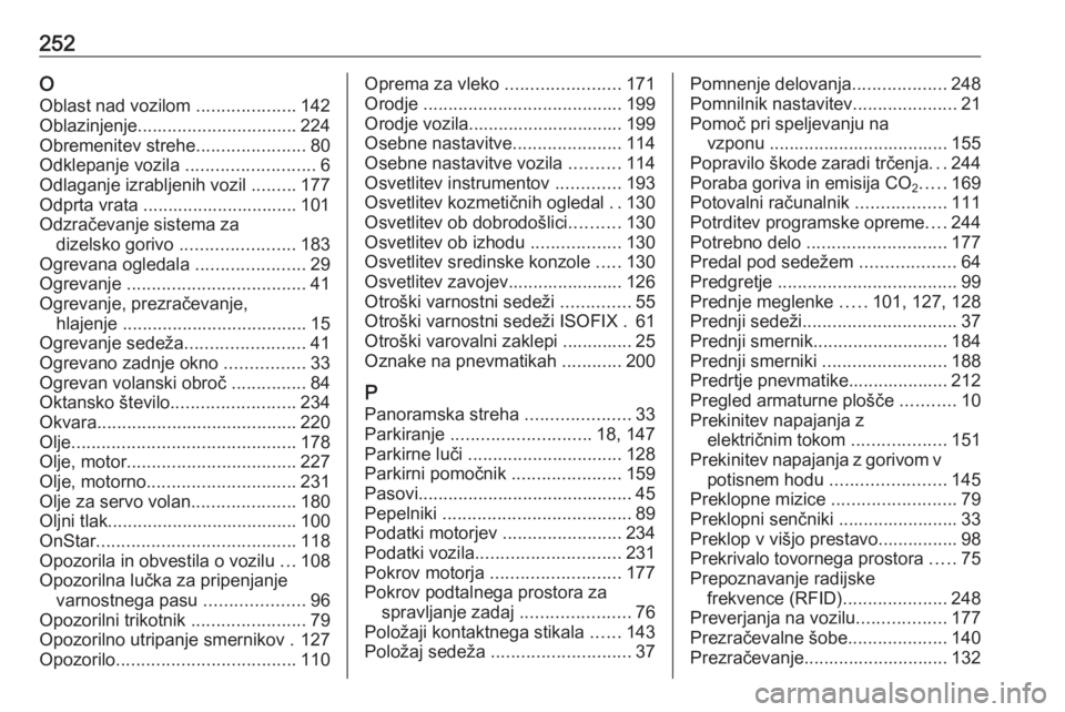 OPEL MERIVA 2016.5 Uporabniški priročnik 252OOblast nad vozilom ....................142
Oblazinjenje ................................ 224
Obremenitev strehe ......................80
Odklepanje vozila ..........................6
Odlaganje i OPEL MERIVA 2016.5 Uporabniški priročnik 252OOblast nad vozilom ....................142
Oblazinjenje ................................ 224
Obremenitev strehe ......................80
Odklepanje vozila ..........................6
Odlaganje i