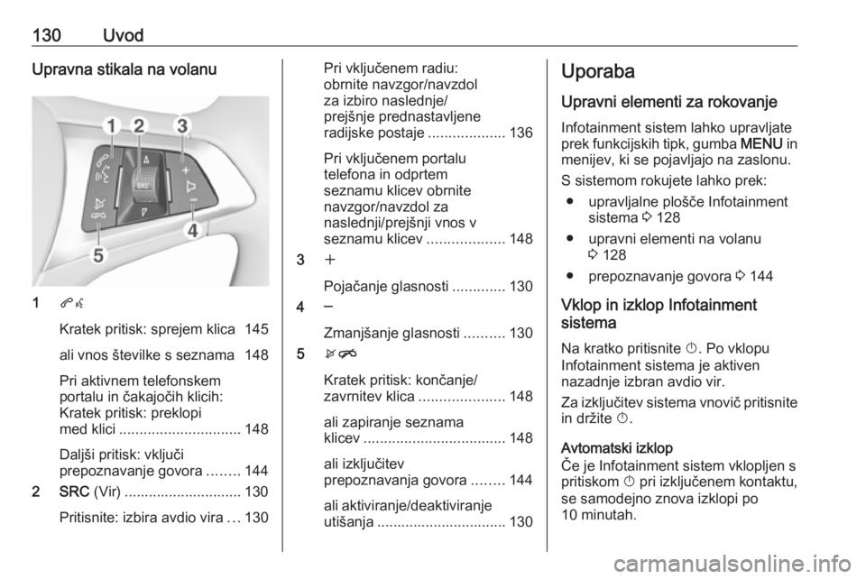 OPEL MOKKA X 2018 Uporabniški priročnik 130UvodUpravna stikala na volanu
1qw
Kratek pritisk: sprejem klica 145
ali vnos številke s seznama 148
Pri aktivnem telefonskem
portalu in čakajočih klicih:
Kratek pritisk: preklopi
med klici ..... OPEL MOKKA X 2018 Uporabniški priročnik 130UvodUpravna stikala na volanu
1qw
Kratek pritisk: sprejem klica 145
ali vnos številke s seznama 148
Pri aktivnem telefonskem
portalu in čakajočih klicih:
Kratek pritisk: preklopi
med klici .....