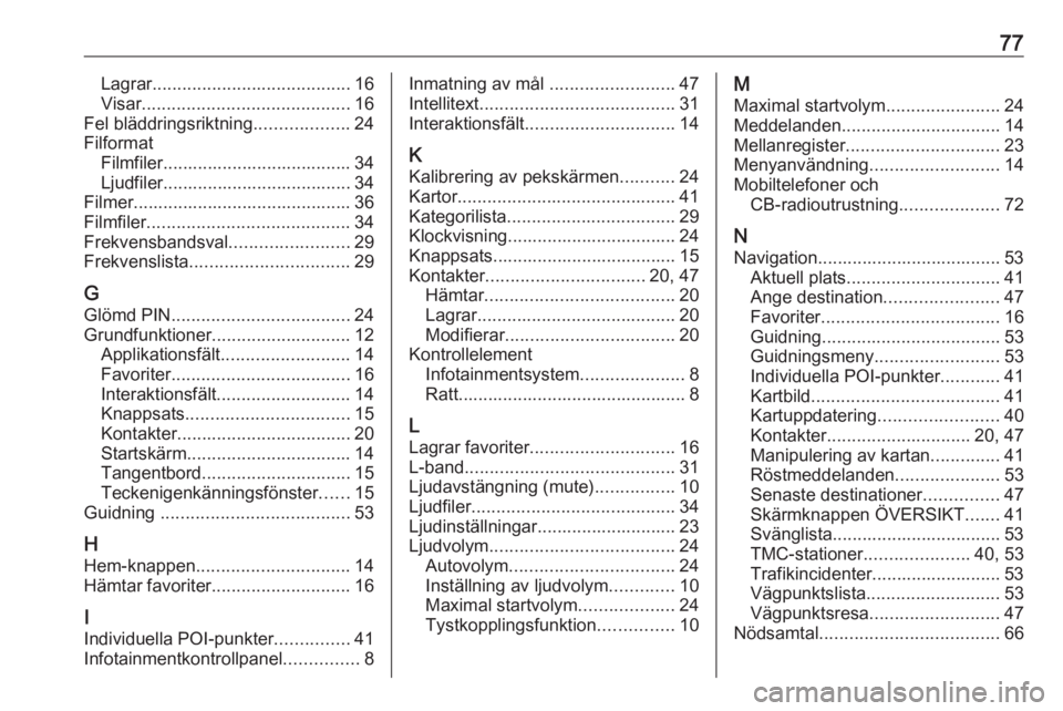 OPEL MOKKA X 2018.5 Instruktionsbok 77Lagrar........................................ 16
Visar .......................................... 16
Fel bläddringsriktning ...................24
Filformat Filmfiler............................... OPEL MOKKA X 2018.5 Instruktionsbok 77Lagrar........................................ 16
Visar .......................................... 16
Fel bläddringsriktning ...................24
Filformat Filmfiler...............................