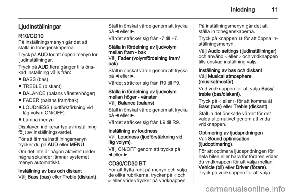 OPEL VIVARO 2011 Handbok för infotainmentsystem OPEL VIVARO 2011 Handbok för infotainmentsystem