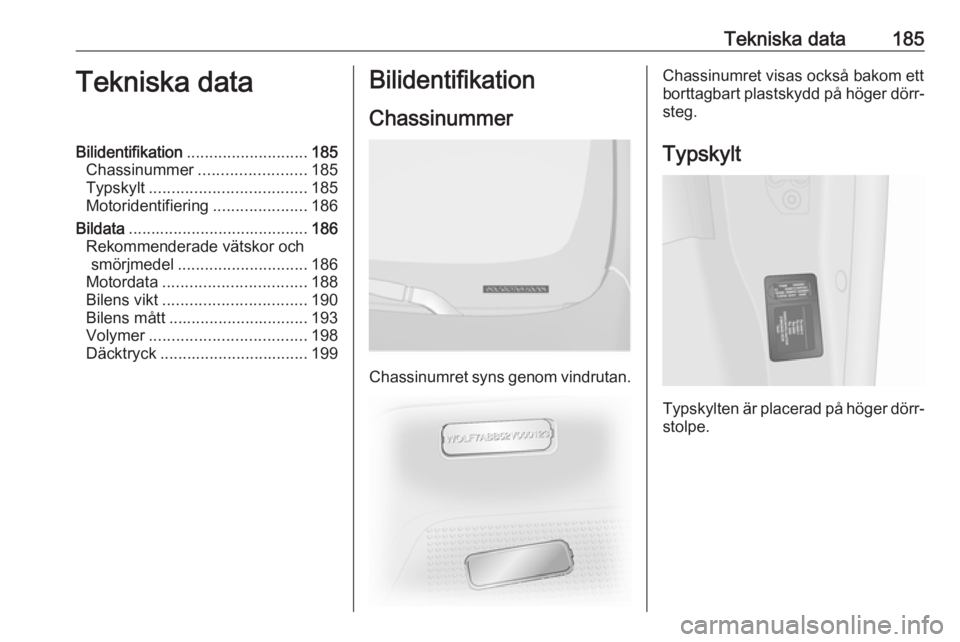 OPEL VIVARO B 2016.5 Instruktionsbok Tekniska data185Tekniska dataBilidentifikation........................... 185
Chassinummer ........................ 185
Typskylt ................................... 185
Motoridentifiering ............ OPEL VIVARO B 2016.5 Instruktionsbok Tekniska data185Tekniska dataBilidentifikation........................... 185
Chassinummer ........................ 185
Typskylt ................................... 185
Motoridentifiering ............