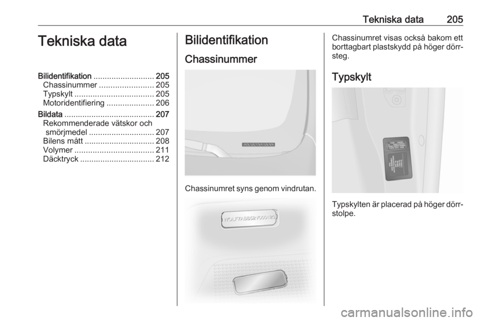 OPEL VIVARO B 2019 Instruktionsbok Tekniska data205Tekniska dataBilidentifikation........................... 205
Chassinummer ........................ 205
Typskylt ................................... 205
Motoridentifiering ............ OPEL VIVARO B 2019 Instruktionsbok Tekniska data205Tekniska dataBilidentifikation........................... 205
Chassinummer ........................ 205
Typskylt ................................... 205
Motoridentifiering ............