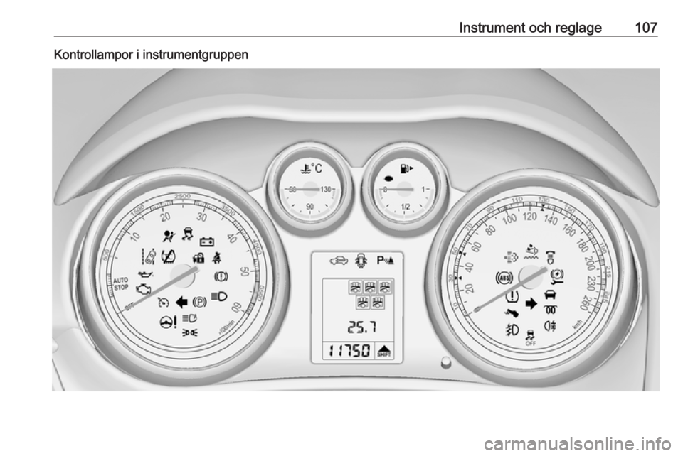 OPEL ZAFIRA C 2016 Instruktionsbok Instrument och reglage107Kontrollampor i instrumentgruppen OPEL ZAFIRA C 2016 Instruktionsbok Instrument och reglage107Kontrollampor i instrumentgruppen