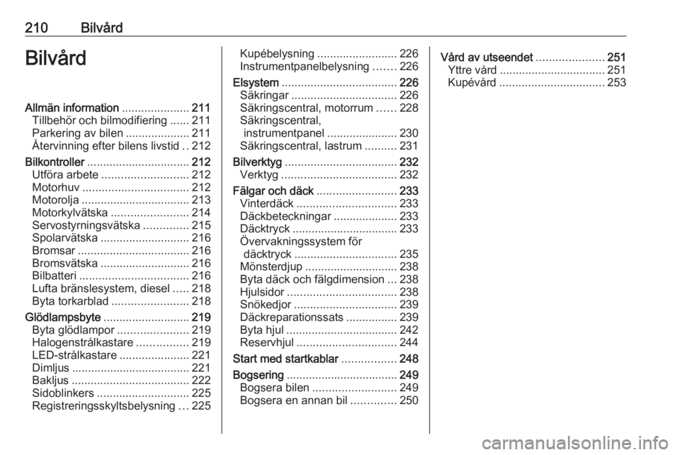 OPEL ZAFIRA C 2017.5 Instruktionsbok 210BilvårdBilvårdAllmän information.....................211
Tillbehör och bilmodifiering ......211
Parkering av bilen ....................211
Återvinning efter bilens livstid ..212
Bilkontroller OPEL ZAFIRA C 2017.5 Instruktionsbok 210BilvårdBilvårdAllmän information.....................211
Tillbehör och bilmodifiering ......211
Parkering av bilen ....................211
Återvinning efter bilens livstid ..212
Bilkontroller