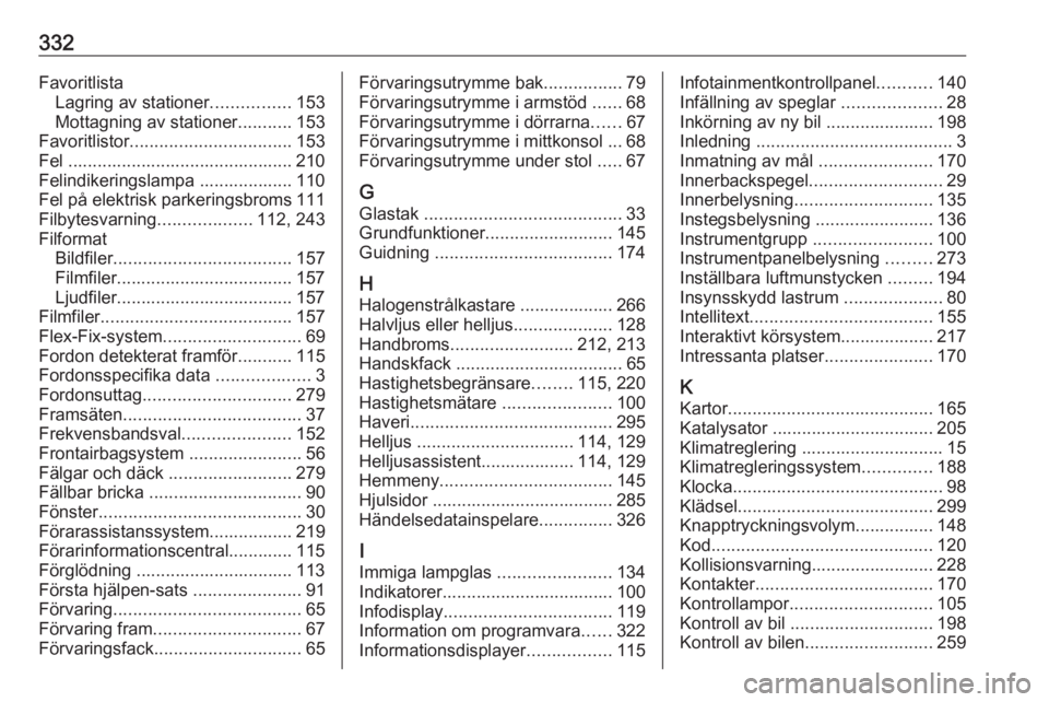 OPEL ZAFIRA C 2018.5 Instruktionsbok 332FavoritlistaLagring av stationer ................153
Mottagning av stationer ...........153
Favoritlistor ................................. 153
Fel .............................................. 21 OPEL ZAFIRA C 2018.5 Instruktionsbok 332FavoritlistaLagring av stationer ................153
Mottagning av stationer ...........153
Favoritlistor ................................. 153
Fel .............................................. 21