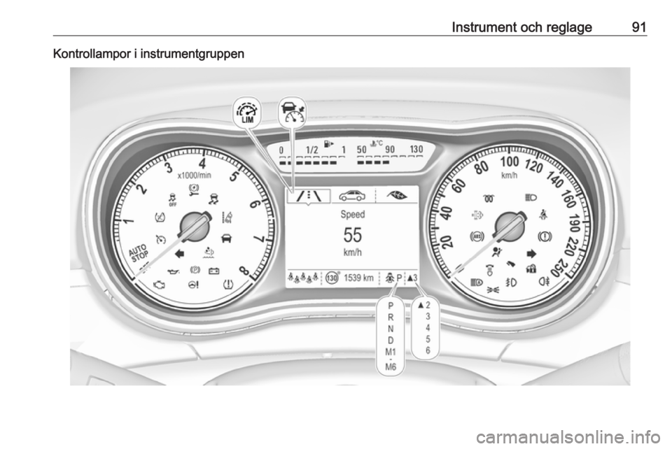 OPEL ZAFIRA C 2019 Instruktionsbok Instrument och reglage91Kontrollampor i instrumentgruppen OPEL ZAFIRA C 2019 Instruktionsbok Instrument och reglage91Kontrollampor i instrumentgruppen