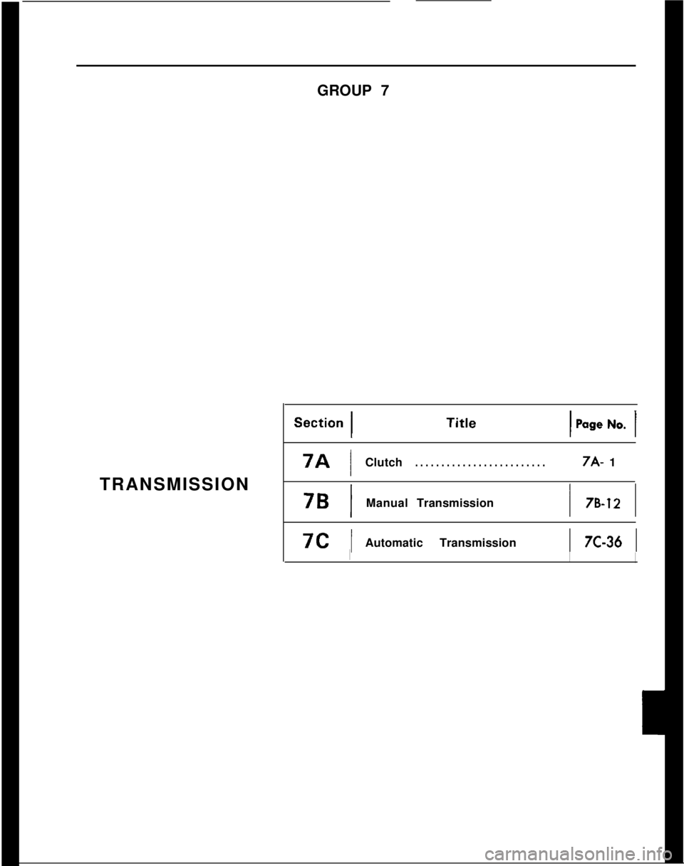OPEL 1900 1973 Service Manual GROUP 7
TRANSMISSION7A IClutch. . . . . . . . . . . . . . . . . . . . . . . . .7A- 1
7B IManualTransmission1 76-12 1
7c IAutomatic Transmission1 7C-36 1I
I
I OPEL 1900 1973 Service Manual GROUP 7
TRANSMISSION7A IClutch. . . . . . . . . . . . . . . . . . . . . . . . .7A- 1
7B IManualTransmission1 76-12 1
7c IAutomatic Transmission1 7C-36 1I
I
I