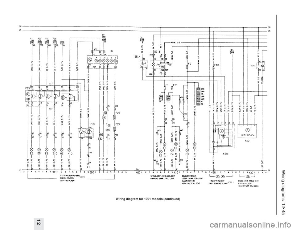 OPEL CALIBRA 1988 Service Workshop Manual Wiring diagrams 12•45
12
Wiring diagram for 1991 models (continued) OPEL CALIBRA 1988 Service Workshop Manual Wiring diagrams 12•45
12
Wiring diagram for 1991 models (continued)