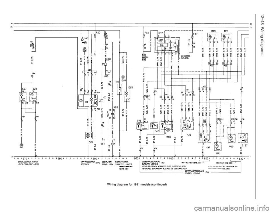 OPEL CALIBRA 1988  Service Manual PDF 12•48Wiring diagrams
Wiring diagram for 1991 models (continued) 