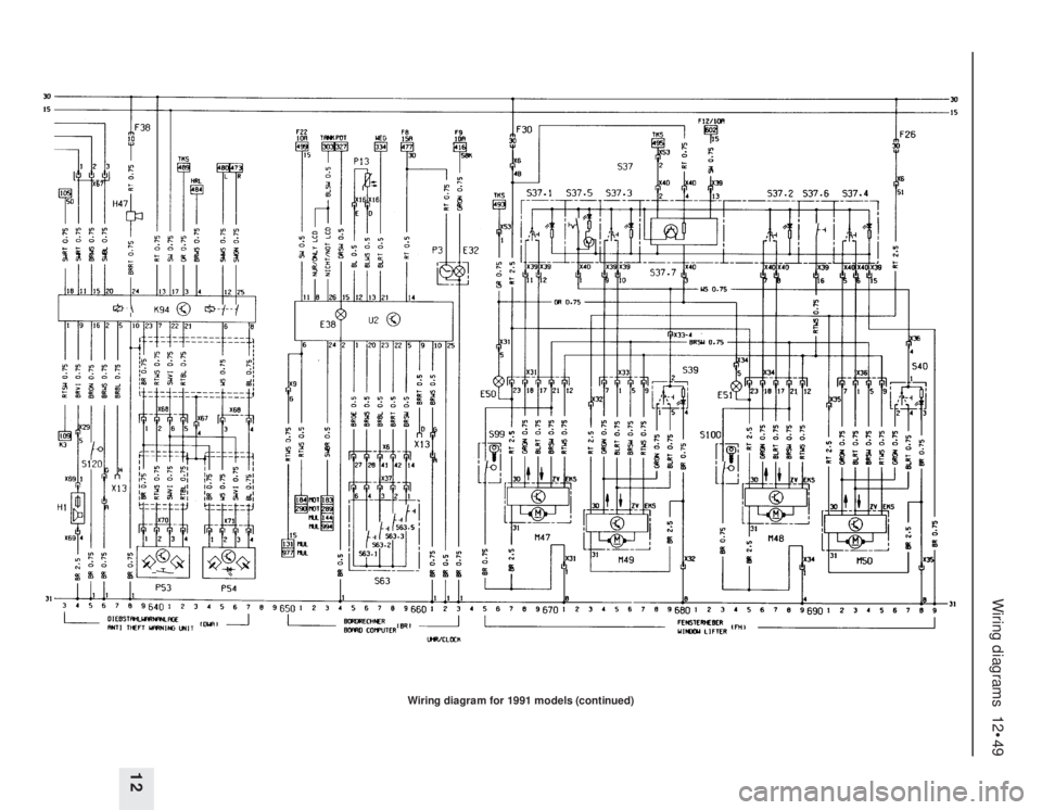 OPEL CALIBRA 1988  Service Manual PDF Wiring diagrams  12•49
12
Wiring diagram for 1991 models (continued) 
