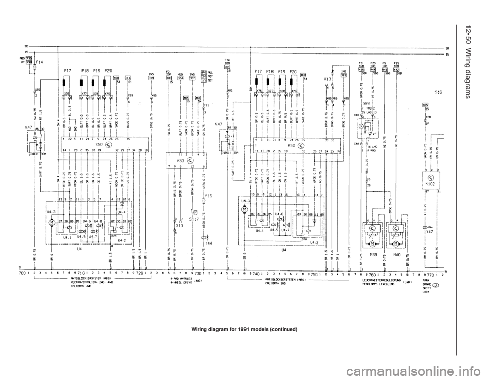 OPEL CALIBRA 1988  Service Manual PDF 12•50Wiring diagrams
Wiring diagram for 1991 models (continued) Wiring diagram for 1991 models (continued) 
