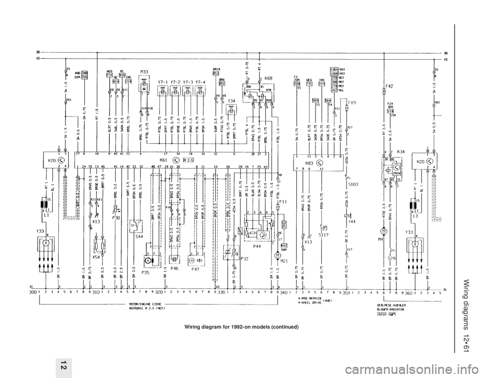 OPEL CALIBRA 1988  Service Manual PDF Wiring diagrams  12•61
12
Wiring diagram for 1992-on models (continued) 