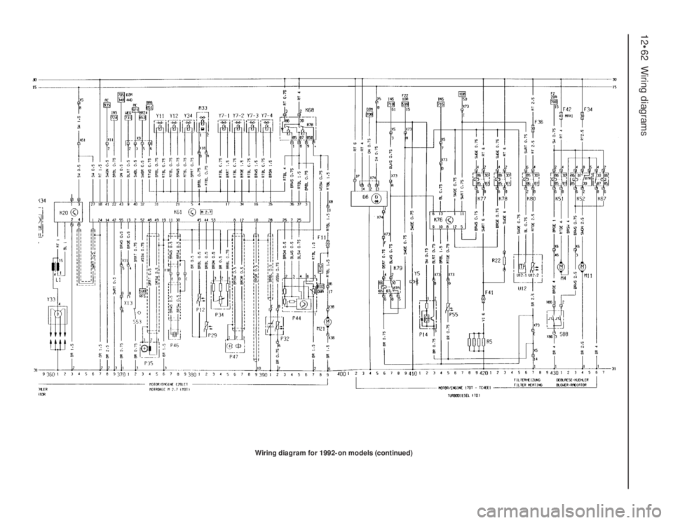 OPEL CALIBRA 1988  Service Manual PDF 12•62Wiring diagrams
Wiring diagram for 1992-on models (continued) 