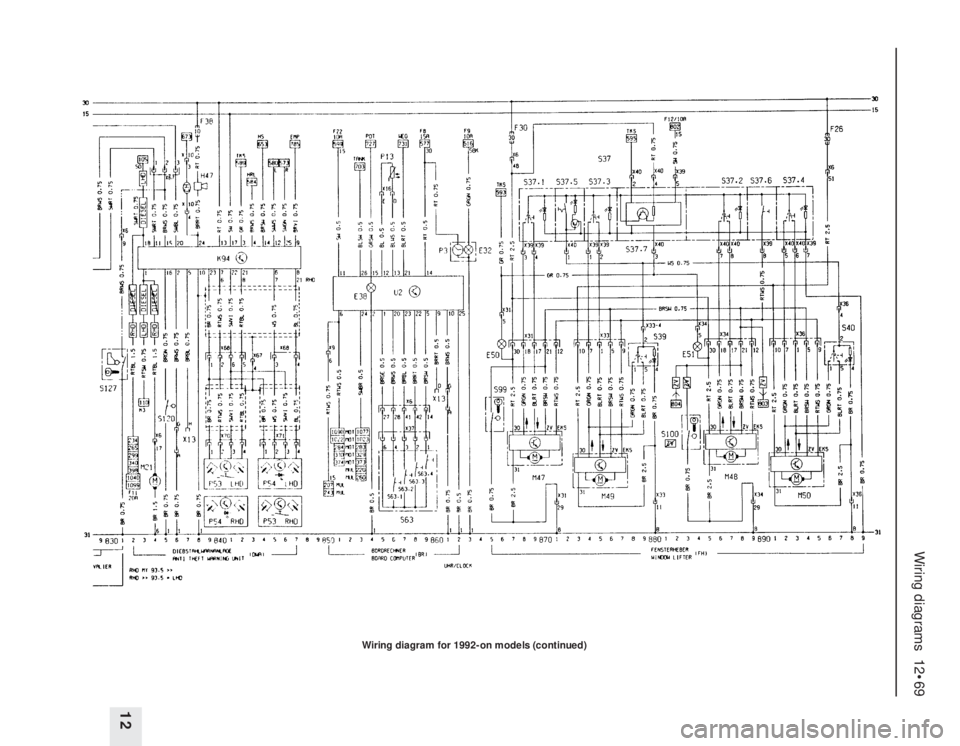 OPEL CALIBRA 1988  Service Manual Online Wiring diagrams  12•69
12
Wiring diagram for 1992-on models (continued) 