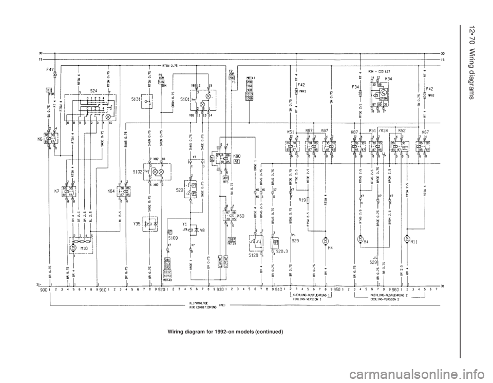 OPEL CALIBRA 1988  Service Manual Online 12•70Wiring diagrams
Wiring diagram for 1992-on models (continued) 