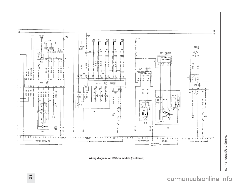 OPEL CALIBRA 1988  Service Manual Online Wiring diagrams  12•73
12
Wiring diagram for 1992-on models (continued) 