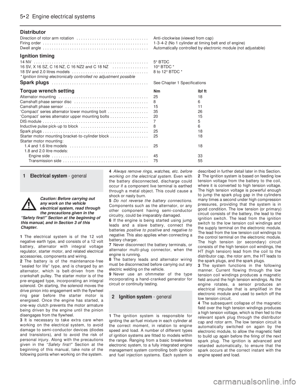 OPEL CALIBRA 1988  Service Manual Online Distributor
Direction of rotor arm rotation . . . . . . . . . . . . . . . . . . . . . . . . . . . . . . . .Anti-clockwise (viewed from cap)
Firing order . . . . . . . . . . . . . . . . . . . . . . . .