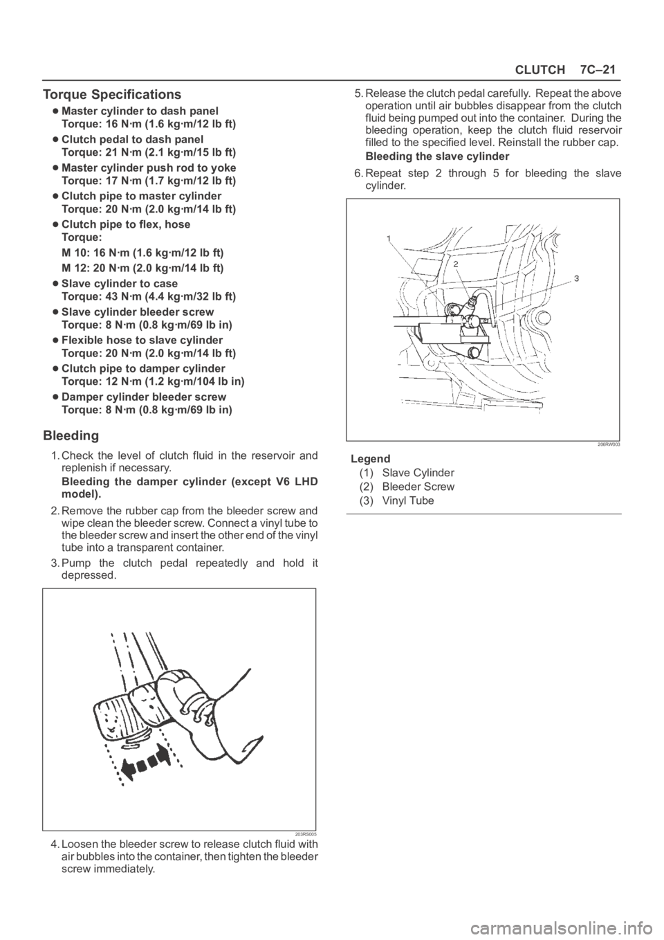 OPEL FRONTERA 1998 Workshop Manual CLUTCH7C–21
Torque Specifications
Master cylinder to dash panel
Torque: 16 Nꞏm (1.6 kgꞏm/12 lb ft)
Clutch pedal to dash panel
Torque: 21 Nꞏm (2.1 kgꞏm/15 lb ft)
Master cylinder push rod to y OPEL FRONTERA 1998 Workshop Manual CLUTCH7C–21
Torque Specifications
Master cylinder to dash panel
Torque: 16 Nꞏm (1.6 kgꞏm/12 lb ft)
Clutch pedal to dash panel
Torque: 21 Nꞏm (2.1 kgꞏm/15 lb ft)
Master cylinder push rod to y