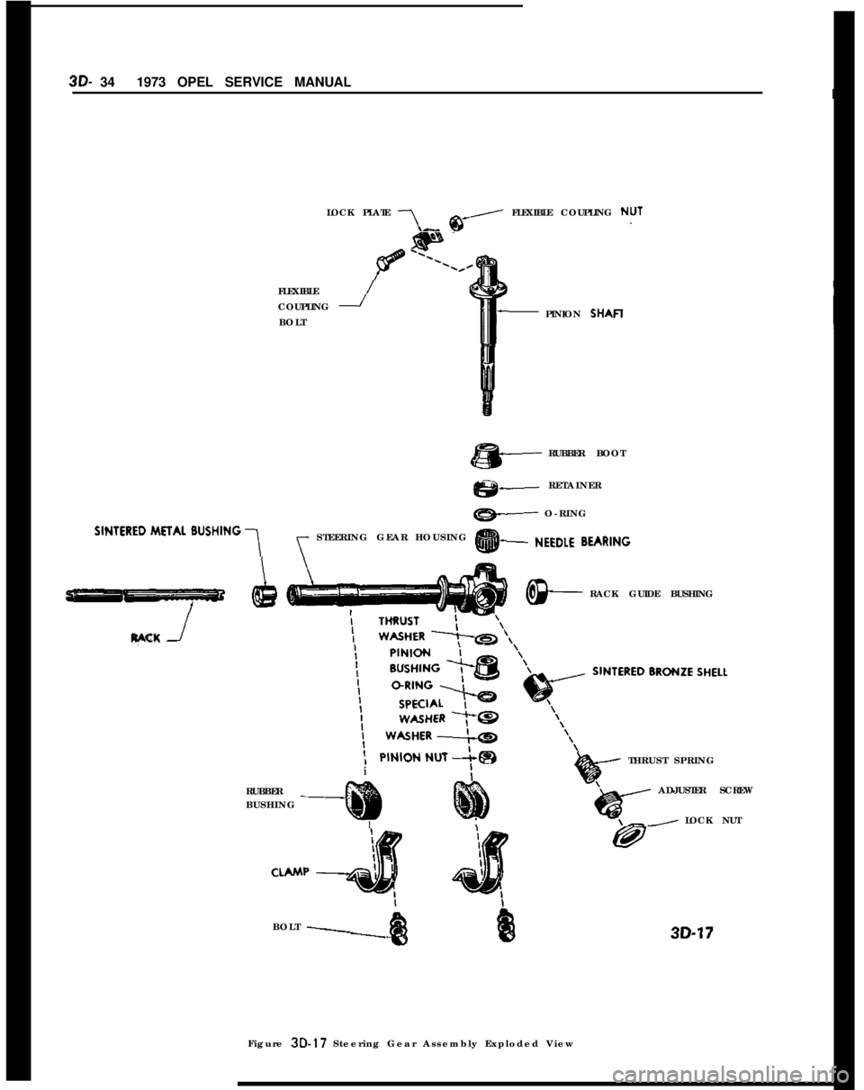 OPEL GT-R 1973 Service Manual 3D- 341973 OPEL SERVICE MANUALILOCK PLATE
7, @-, FLEXIBLE COUPLING NUTFLEXIBLE
COUPLING
-/BOLTPINION SHAFI
RUBBER BOOT
es+--RETAINER
ew O-RING
‘lNTERED METAL BUSHING 1y STEERING GEAR HOUSING @+ NEE OPEL GT-R 1973 Service Manual 3D- 341973 OPEL SERVICE MANUALILOCK PLATE
7, @-, FLEXIBLE COUPLING NUTFLEXIBLE
COUPLING
-/BOLTPINION SHAFI
RUBBER BOOT
es+--RETAINER
ew O-RING
‘lNTERED METAL BUSHING 1y STEERING GEAR HOUSING @+ NEE
