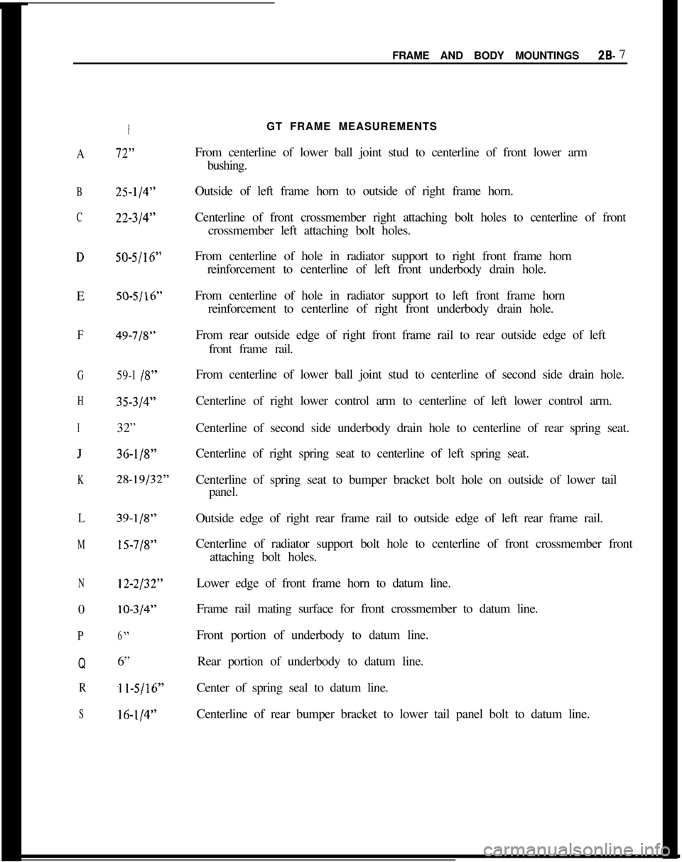 OPEL MANTA 1973  Service Manual FRAME AND BODY MOUNTINGS28. 7A
B
C
DE
F
G
H
I
.I
K
L
M
N0
P
Q
R
S112”25-l/4”
22-314”
SO-5/16”
50-5/16”49-l/8”
59-l IS”
35-314”32”36-l/8”
28-19132”
39-118”
15-118”
12-2132”l