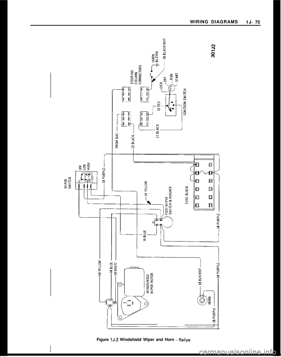 OPEL MANTA 1973  Service Manual I
IWIRING DIAGRAMSlJ- 75
Figure lJ-2 Windshield Wiper and Horn 
- Rallye 