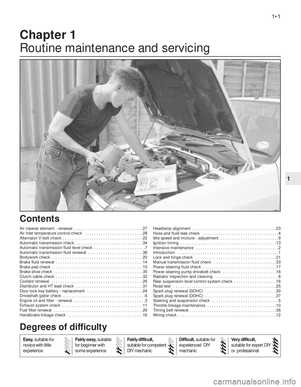 OPEL VECTRA 1988  Service Repair Manual 1
Chapter 1
Routine maintenance and servicing
Air cleaner element - renewal  . . . . . . . . . . . . . . . . . . . . . . . . . . . . . . .27
Air inlet temperature control check  . . . . . . . . . . . 