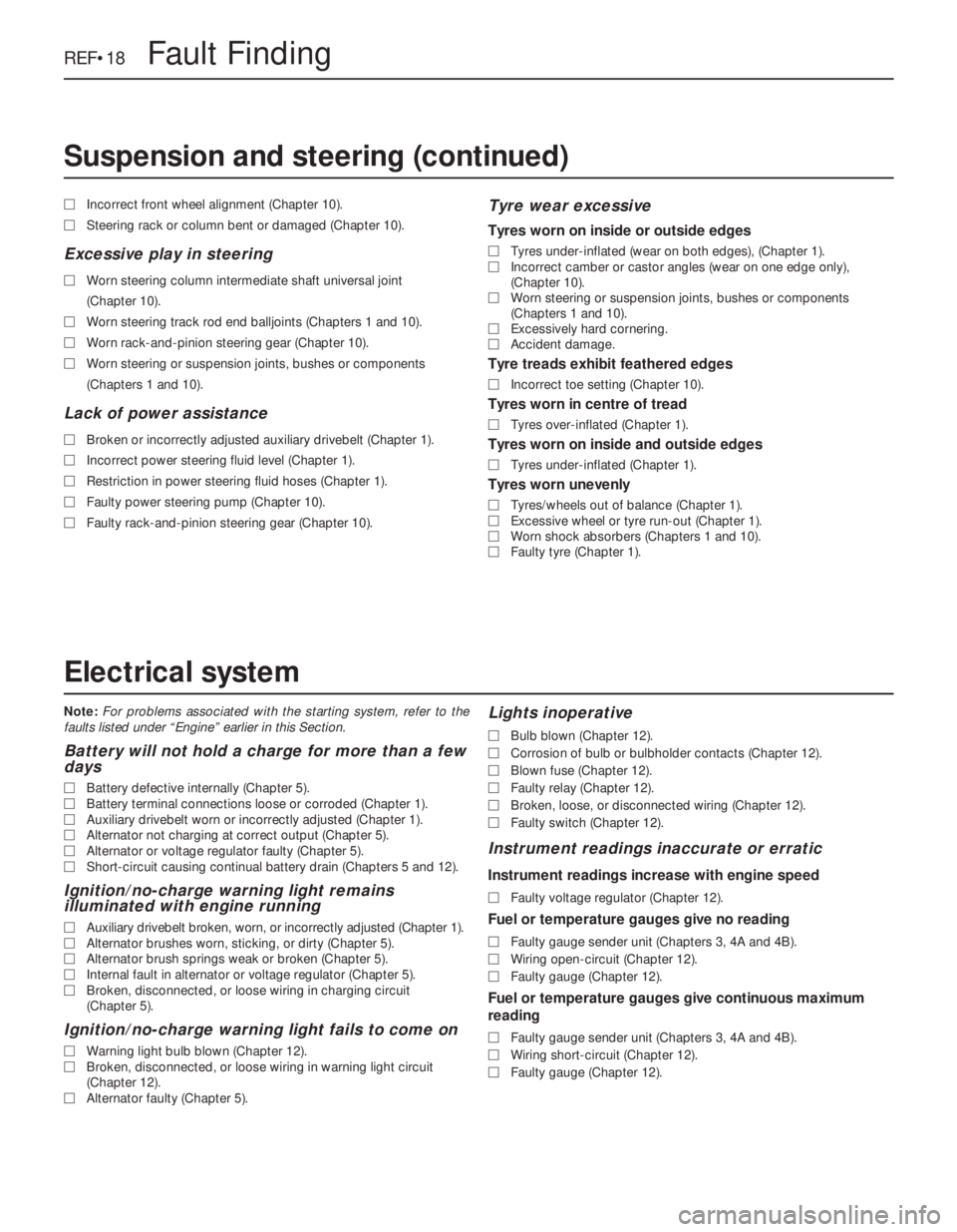 OPEL VECTRA 1988  Service Repair Manual Note:For problems associated with the starting system, refer to the
faults listed under “Engine” earlier in this Section.
Battery will not hold a charge for more than a few
days
MBattery defective