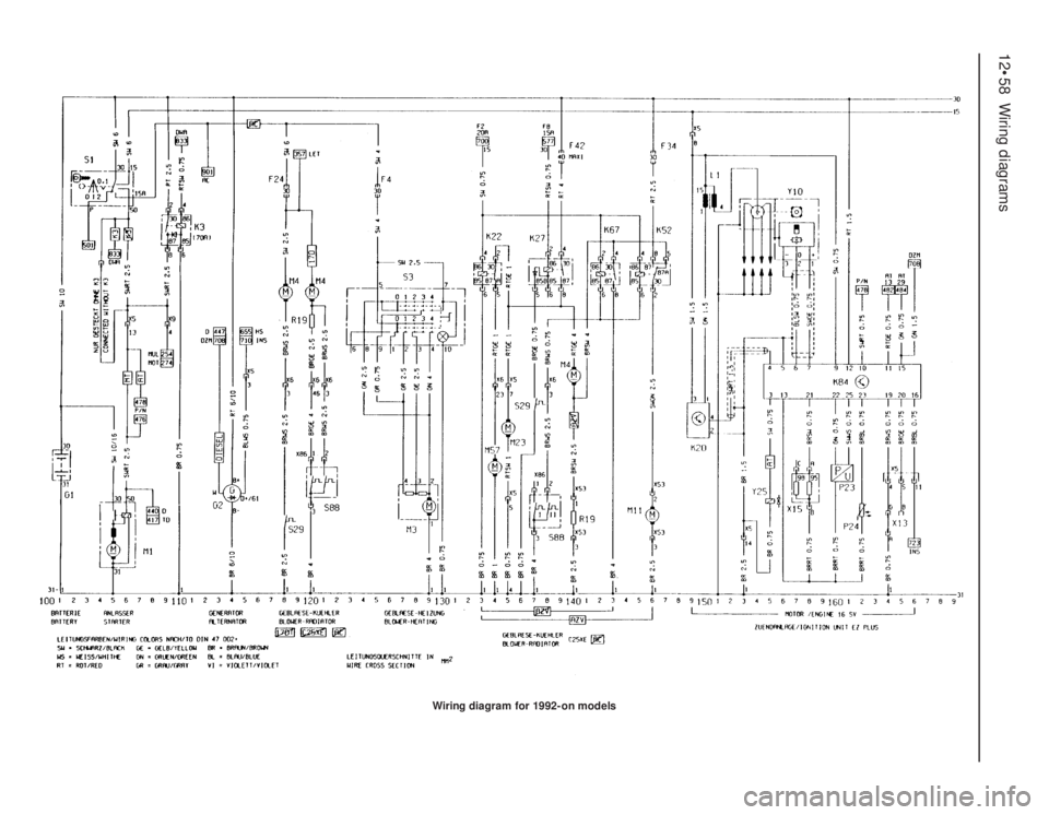 OPEL VECTRA 1988  Service Manual PDF 12•58Wiring diagrams
Wiring diagram for 1992-on models 
