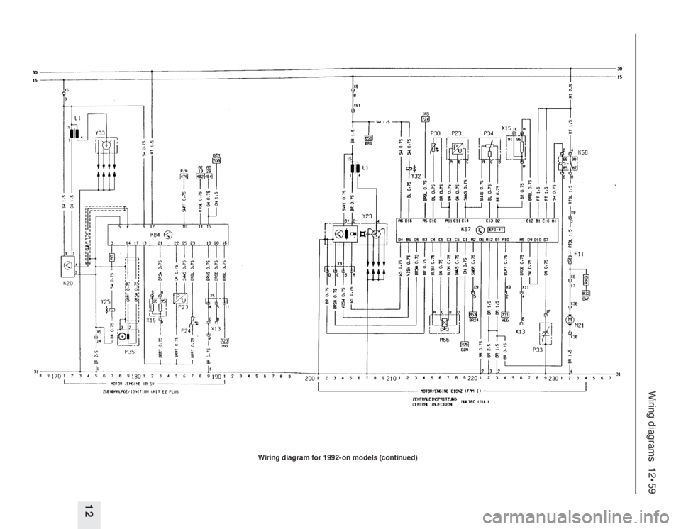OPEL VECTRA 1988  Service Manual PDF Wiring diagrams  12•59
12
Wiring diagram for 1992-on models (continued) 