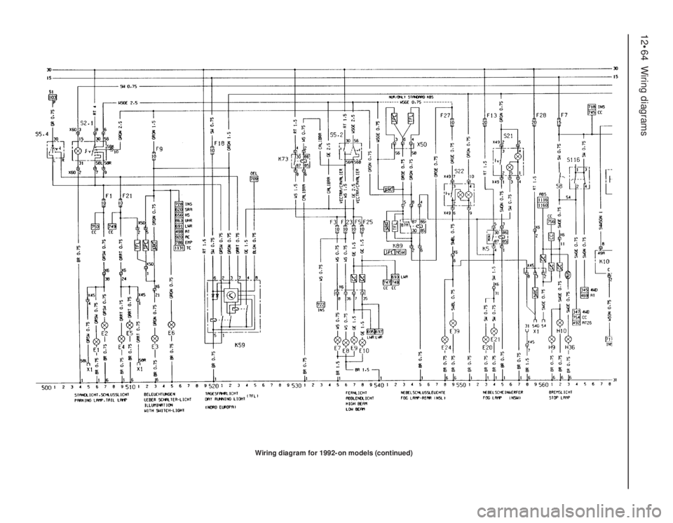 OPEL VECTRA 1988  Service Manual PDF 12•64Wiring diagrams
Wiring diagram for 1992-on models (continued) 