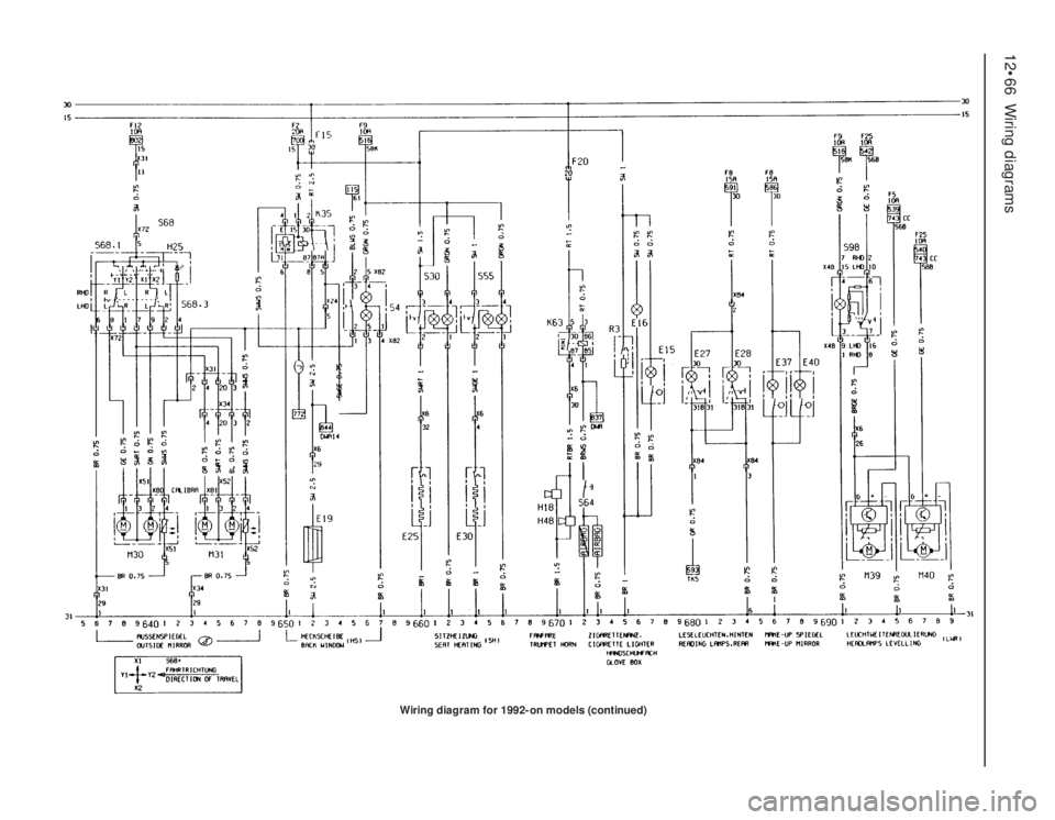 OPEL VECTRA 1988  Service Manual PDF 12•66Wiring diagrams
Wiring diagram for 1992-on models (continued) 