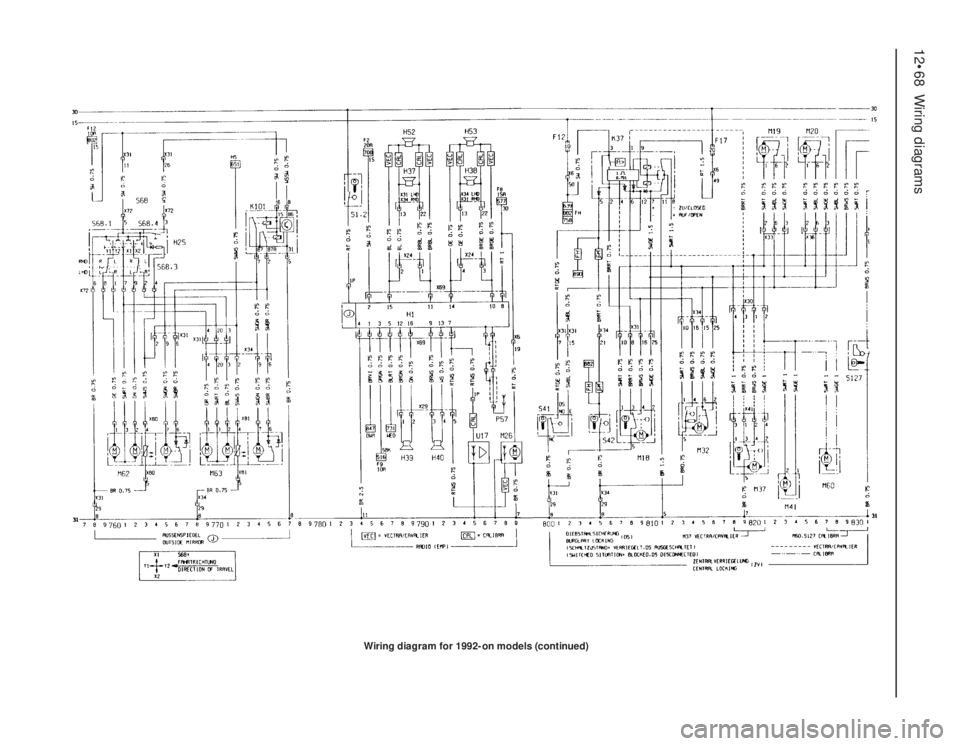 OPEL VECTRA 1988 Service Manual Online 12•68Wiring diagrams
Wiring diagram for 1992-on models (continued) OPEL VECTRA 1988 Service Manual Online 12•68Wiring diagrams
Wiring diagram for 1992-on models (continued)