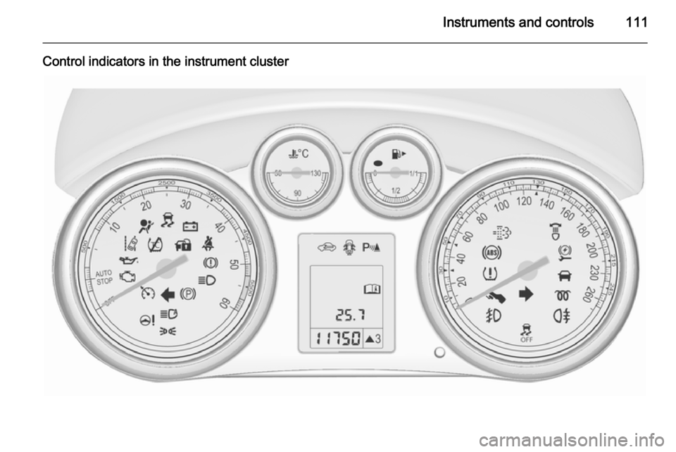 VAUXHALL ASTRA J 2015.75 Owners Manual Instruments and controls111
Control indicators in the instrument cluster VAUXHALL ASTRA J 2015.75 Owners Manual Instruments and controls111
Control indicators in the instrument cluster