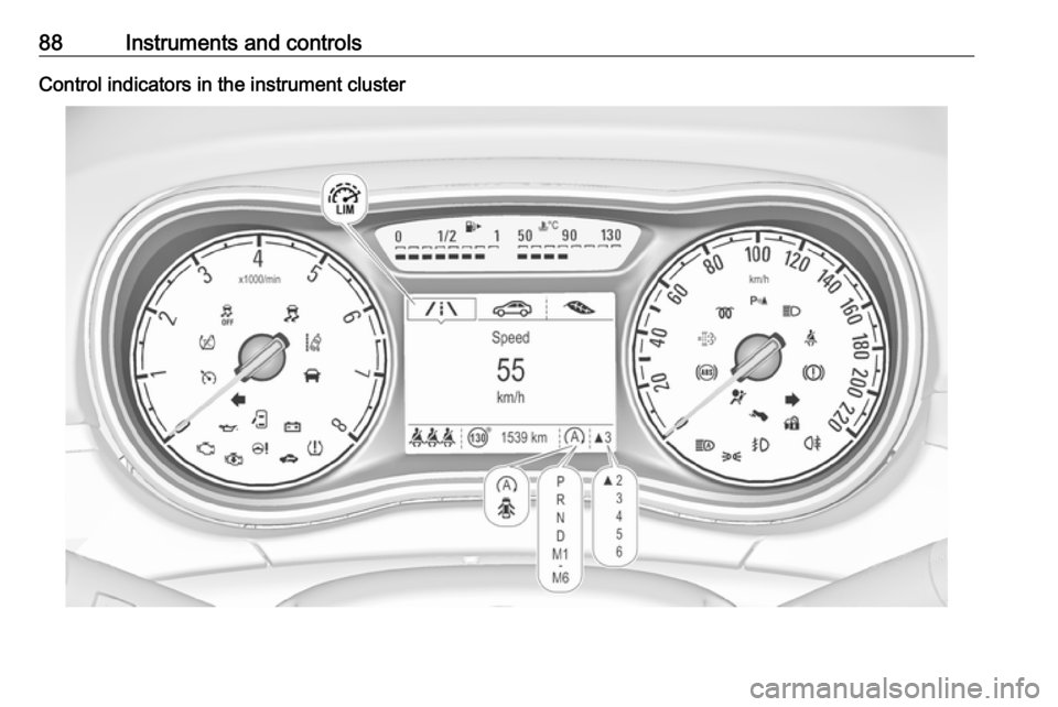 VAUXHALL CORSA 2017  Owners Manual 88Instruments and controlsControl indicators in the instrument cluster 