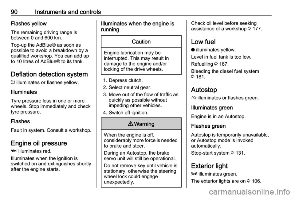 VAUXHALL CROSSLAND X 2017.75 Owners Manual 90Instruments and controlsFlashes yellowThe remaining driving range is
between 0 and 600 km.
Top-up the AdBlue® as soon as
possible to avoid a breakdown by a
qualified workshop. You can add up
to 10 VAUXHALL CROSSLAND X 2017.75 Owners Manual 90Instruments and controlsFlashes yellowThe remaining driving range is
between 0 and 600 km.
Top-up the AdBlue® as soon as
possible to avoid a breakdown by a
qualified workshop. You can add up
to 10