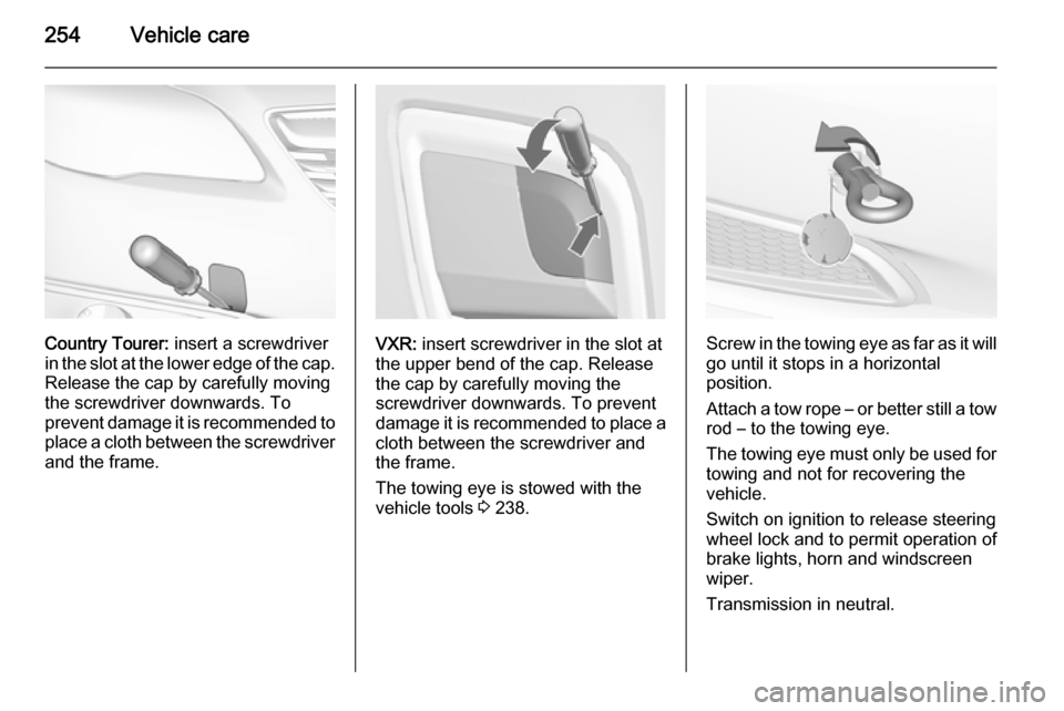 VAUXHALL INSIGNIA 2014 Owners Manual 254Vehicle care
Country Tourer: insert a screwdriver
in the slot at the lower edge of the cap. Release the cap by carefully moving
the screwdriver downwards. To
prevent damage it is recommended to pla VAUXHALL INSIGNIA 2014 Owners Manual 254Vehicle care
Country Tourer: insert a screwdriver
in the slot at the lower edge of the cap. Release the cap by carefully moving
the screwdriver downwards. To
prevent damage it is recommended to pla