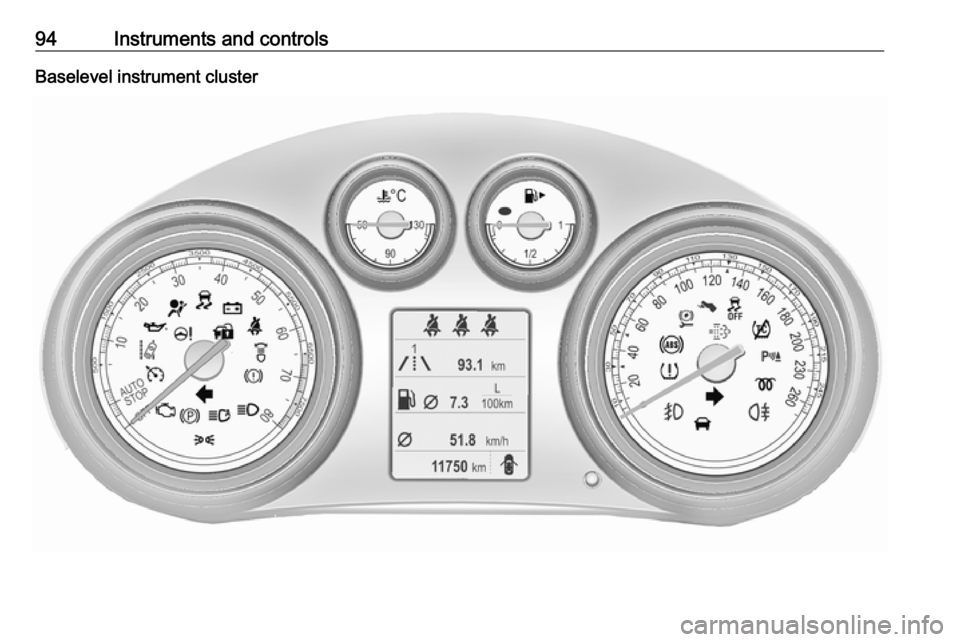 VAUXHALL INSIGNIA 2017 Owners Manual 94Instruments and controlsBaselevel instrument cluster 
