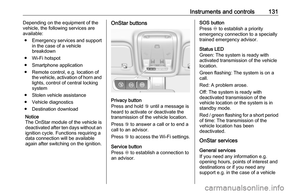 VAUXHALL INSIGNIA 2018.5 Owners Manual Instruments and controls131Depending on the equipment of the
vehicle, the following services are available:
● Emergency services and support
in the case of a vehicle
breakdown
● Wi-Fi hotspot
● VAUXHALL INSIGNIA 2018.5 Owners Manual Instruments and controls131Depending on the equipment of the
vehicle, the following services are available:
● Emergency services and support
in the case of a vehicle
breakdown
● Wi-Fi hotspot
●