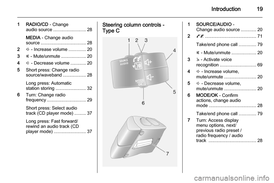 VAUXHALL MOVANO_B 2014.5 Infotainment system Introduction19
1 RADIO/CD - Change
audio source ......................... 28
MEDIA - Change audio
source ................................... 28
2 ! - Increase volume .............20
3 @ - Mute/unmute VAUXHALL MOVANO_B 2014.5 Infotainment system Introduction19
1 RADIO/CD - Change
audio source ......................... 28
MEDIA - Change audio
source ................................... 28
2 ! - Increase volume .............20
3 @ - Mute/unmute