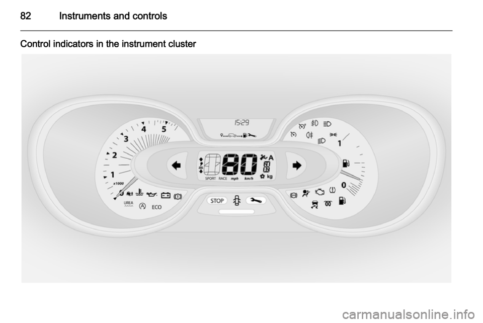 VAUXHALL VIVARO 2015.5 Manual Online 82Instruments and controls
Control indicators in the instrument cluster VAUXHALL VIVARO 2015.5 Manual Online 82Instruments and controls
Control indicators in the instrument cluster