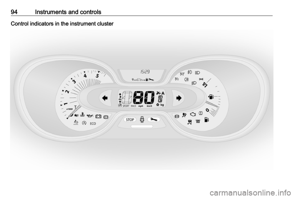 VAUXHALL VIVARO 2018.5 Owners Manual 94Instruments and controlsControl indicators in the instrument cluster 