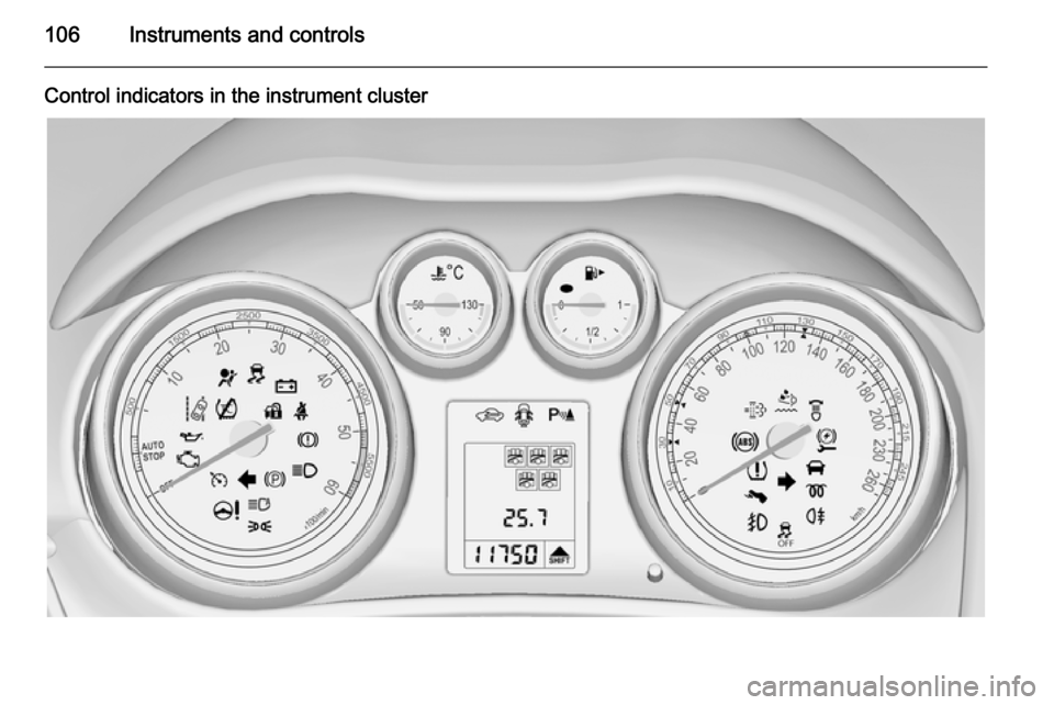 VAUXHALL ZAFIRA TOURER 2015  Owners Manual 106Instruments and controls
Control indicators in the instrument cluster 